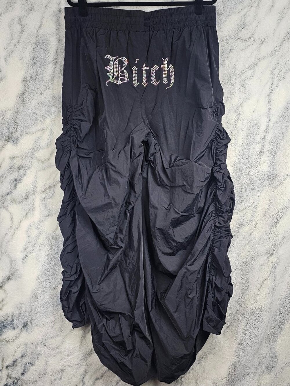 Dolls Kill Poster Grl 1X Plus B!tch Rhinestone Embellished Ruched Parachute Pant